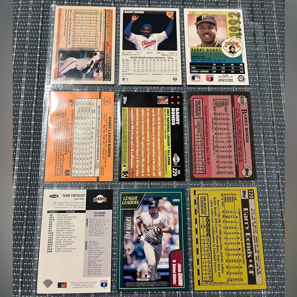 ⚾️ Barry Bonds MLB Baseball Trading Cards, Lot of 9